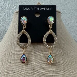 Saks Fifth Avenue Gold and Iridescent Teardrop Earrings